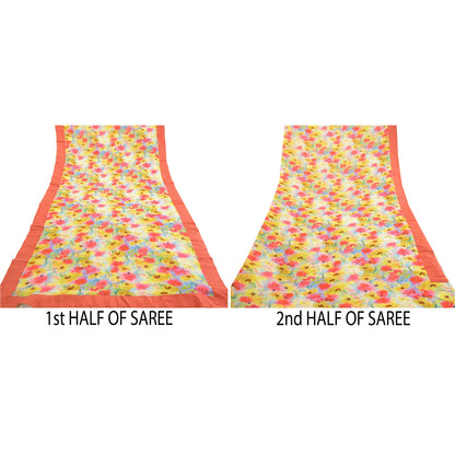 Sanskriti Vintage Sarees Indian Blend Georgette Printed Sari 5yd Craft Sustainable Fabric