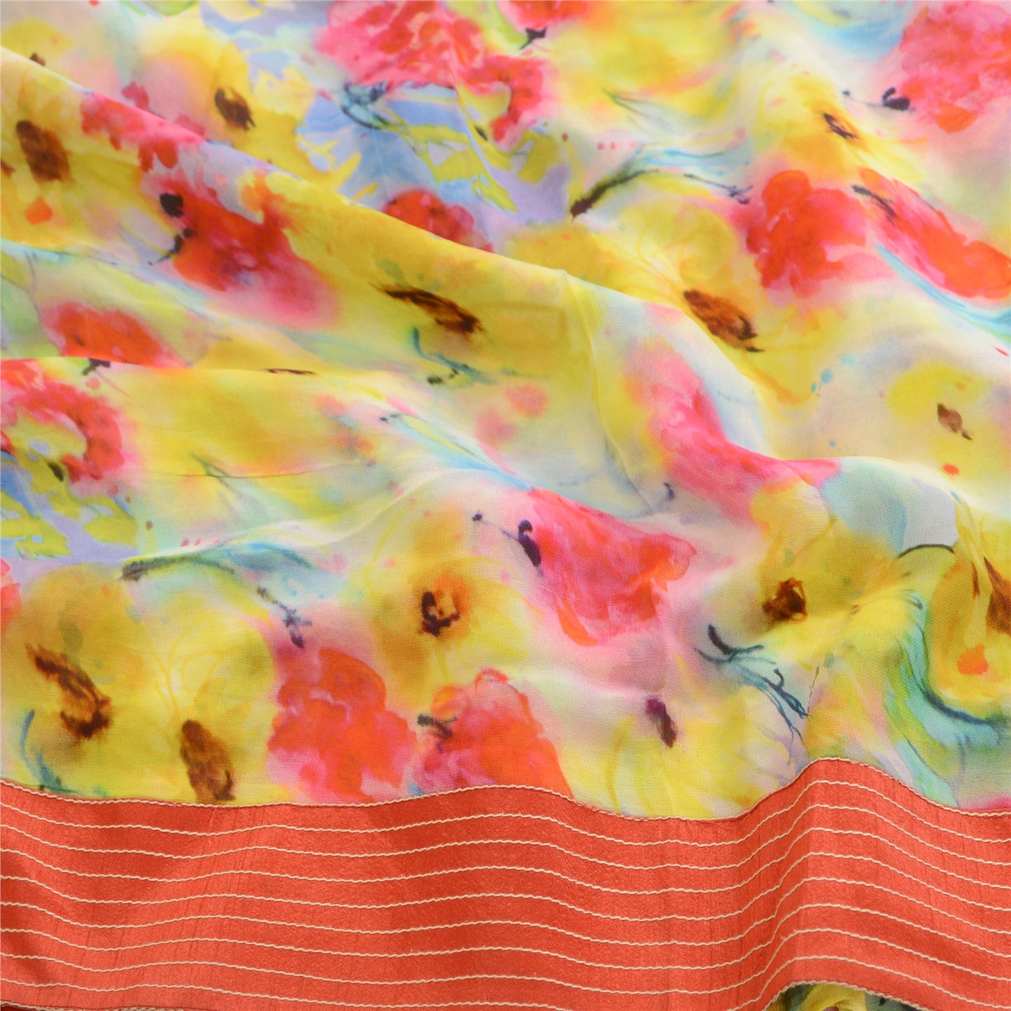 Sanskriti Vintage Sarees Indian Blend Georgette Printed Sari 5yd Craft Sustainable Fabric