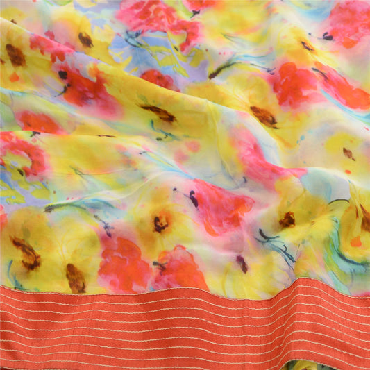 Sanskriti Vintage Sarees Indian Blend Georgette Printed Sari 5yd Craft Sustainable Fabric