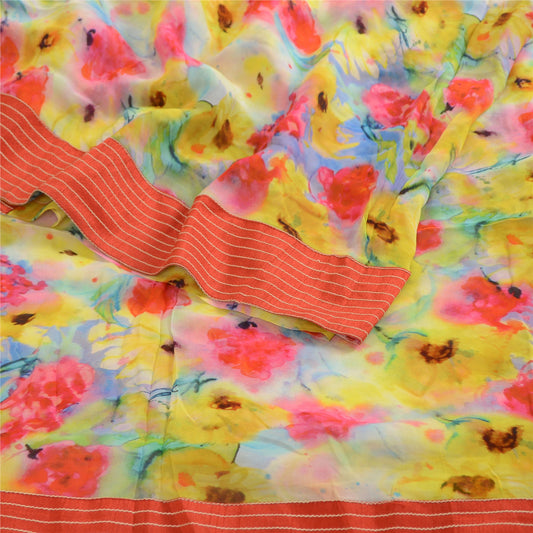 Sanskriti Vintage Sarees Indian Blend Georgette Printed Sari 5yd Craft Sustainable Fabric