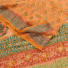 Sanskriti Vintage Sarees Saffron Pure Georgette Silk Printed Sari Craft Sustainable Fabric
