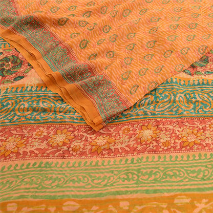 Sanskriti Vintage Sarees Saffron Pure Georgette Silk Printed Sari Craft Sustainable Fabric