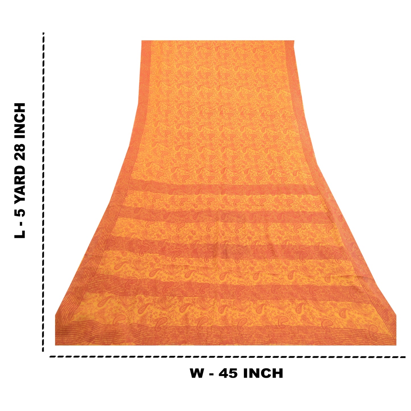 Sanskriti Vintage Sarees Yellow Pure Georgette Silk Printed Sari Craft Sustainable Fabric