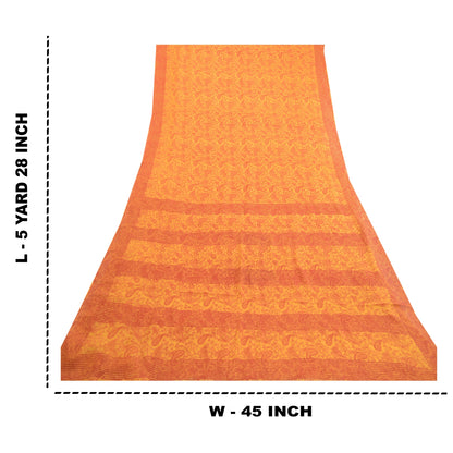 Sanskriti Vintage Sarees Yellow Pure Georgette Silk Printed Sari Craft Sustainable Fabric