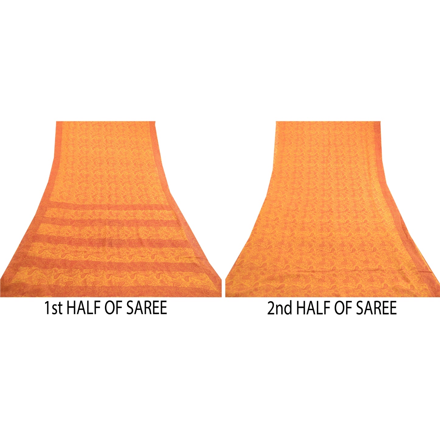 Sanskriti Vintage Sarees Yellow Pure Georgette Silk Printed Sari Craft Sustainable Fabric