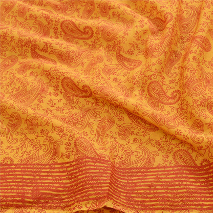 Sanskriti Vintage Sarees Yellow Pure Georgette Silk Printed Sari Craft Sustainable Fabric