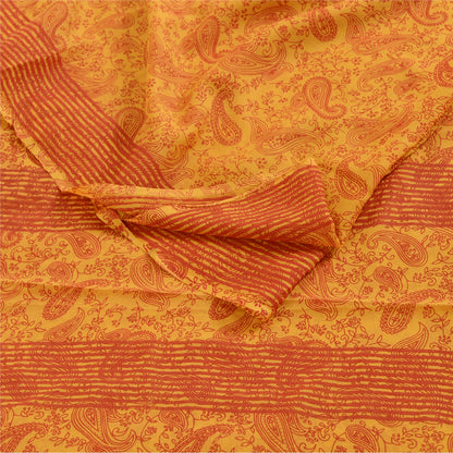 Sanskriti Vintage Sarees Yellow Pure Georgette Silk Printed Sari Craft Sustainable Fabric
