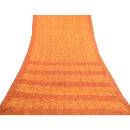 Sanskriti Vintage Sarees Yellow Pure Georgette Silk Printed Sari Craft Sustainable Fabric
