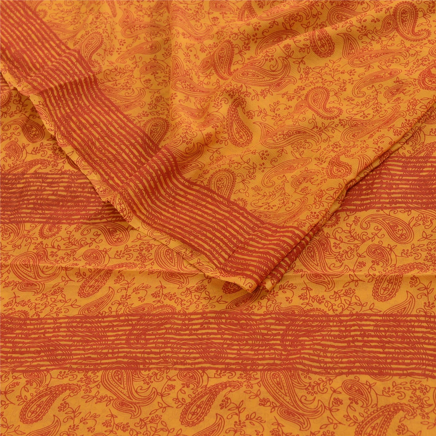 Sanskriti Vintage Sarees Yellow Pure Georgette Silk Printed Sari Craft Sustainable Fabric