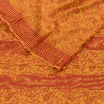 Sanskriti Vintage Sarees Yellow Pure Georgette Silk Printed Sari Craft Sustainable Fabric