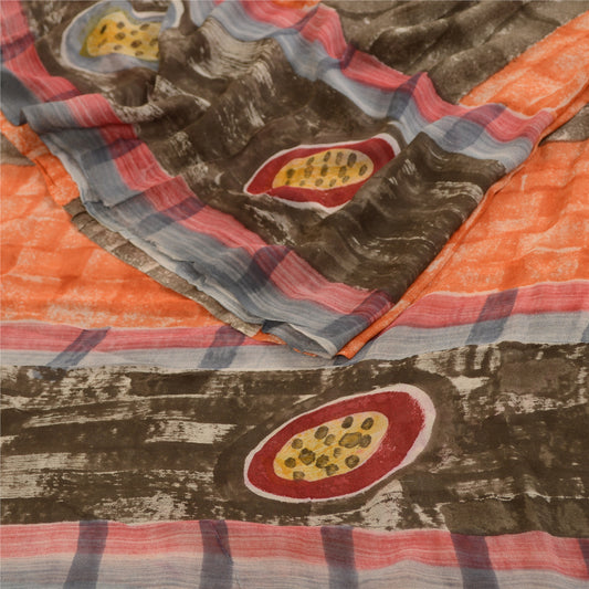 Sanskriti Vintage Sari 100% Pure Georgette Silk Multicolor Printed Saree 5 Yd Decor Craft Fabric Boho Quilting Material For DIY Projects