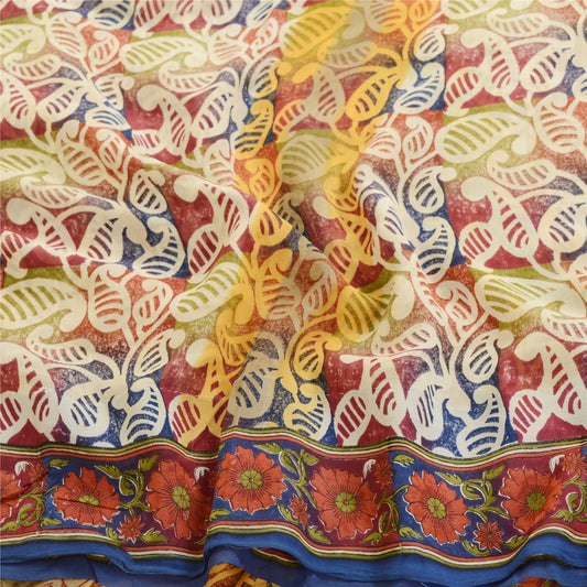 Sanskriti Vintage Sarees 100% Pure Georgette Silk Printed Sari Craft 5 YD Sustainable Fabric