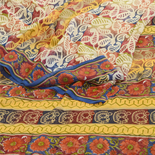 Sanskriti Vintage Sarees 100% Pure Georgette Silk Printed Sari Craft 5 YD Sustainable Fabric