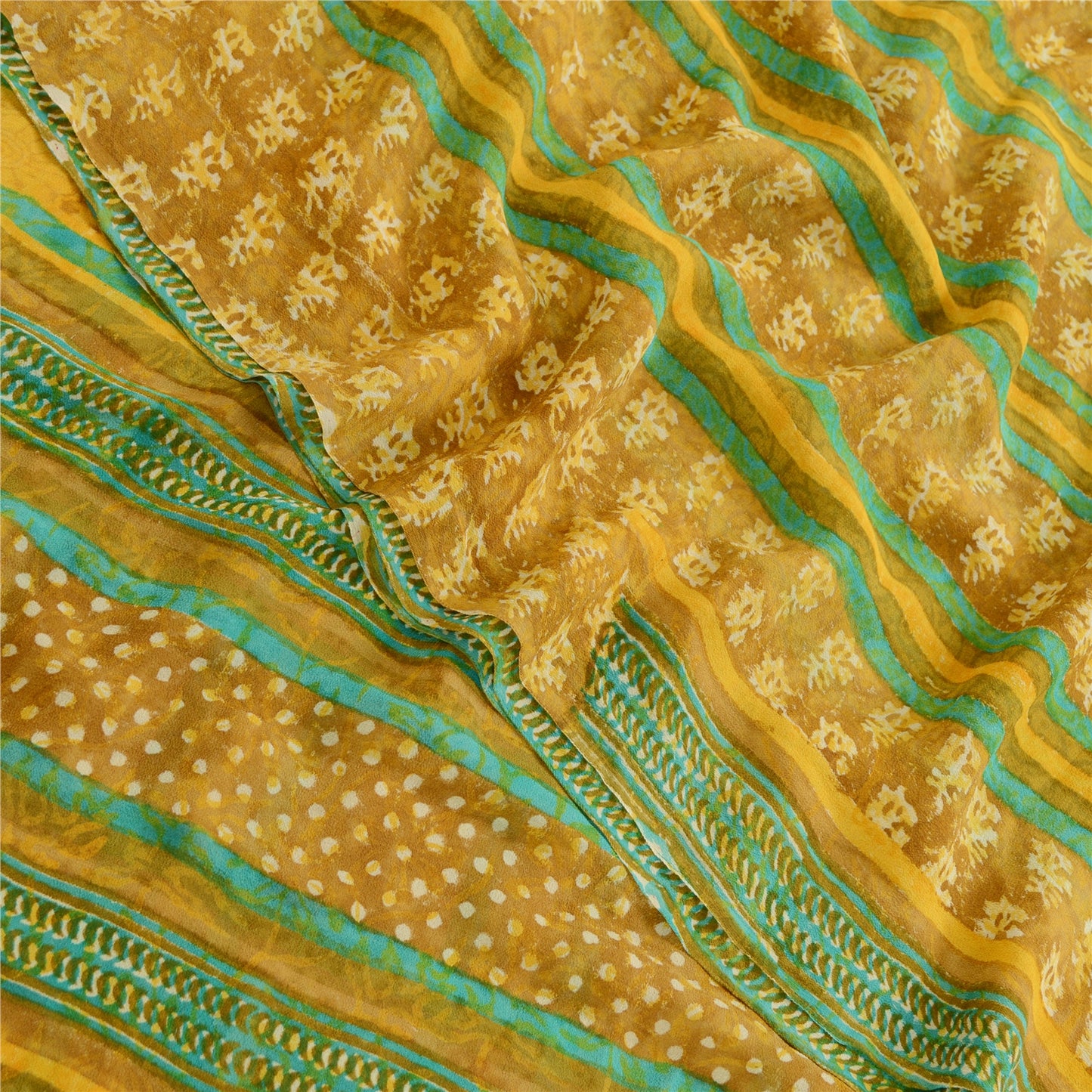 Sanskriti Vintage Mustard Sarees Pure Georgette Silk Printed Sari Craft Sustainable Fabric