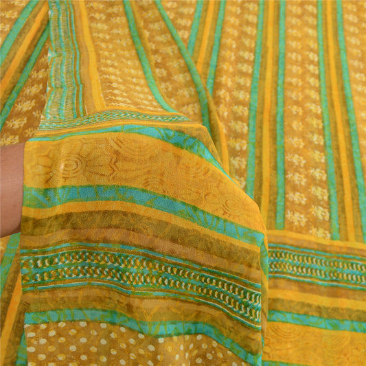 Sanskriti Vintage Mustard Sarees Pure Georgette Silk Printed Sari Craft Sustainable Fabric