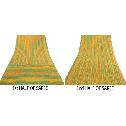 Sanskriti Vintage Mustard Sarees Pure Georgette Silk Printed Sari Craft Sustainable Fabric