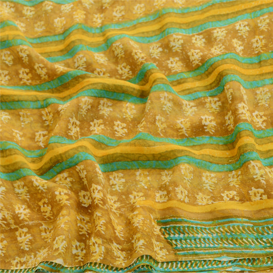 Sanskriti Vintage Mustard Sarees Pure Georgette Silk Printed Sari Craft Sustainable Fabric