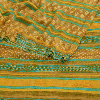 Sanskriti Vintage Mustard Sarees Pure Georgette Silk Printed Sari Craft Sustainable Fabric