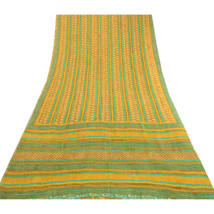 Sanskriti Vintage Mustard Sarees Pure Georgette Silk Printed Sari Craft Sustainable Fabric