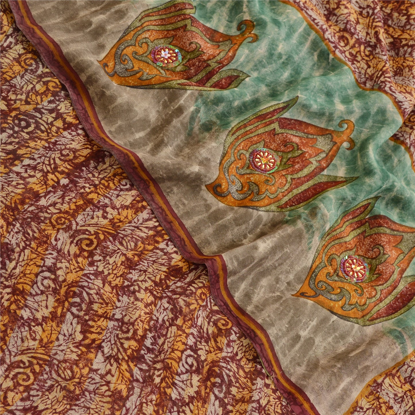 Sanskriti Vintage Dark Red Sarees Pure Georgette Silk Printed Sari Craft Sustainable Fabric