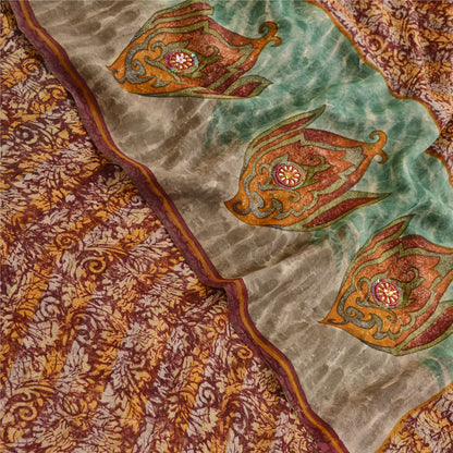 Sanskriti Vintage Dark Red Sarees Pure Georgette Silk Printed Sari Craft Sustainable Fabric