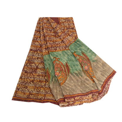 Sanskriti Vintage Dark Red Sarees Pure Georgette Silk Printed Sari Craft Sustainable Fabric