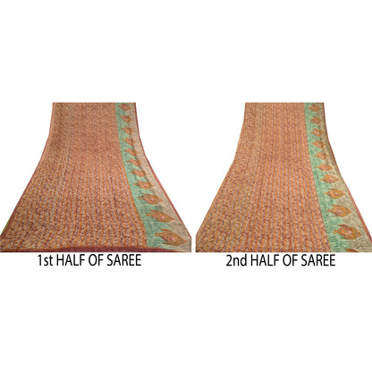 Sanskriti Vintage Dark Red Sarees Pure Georgette Silk Printed Sari Craft Sustainable Fabric