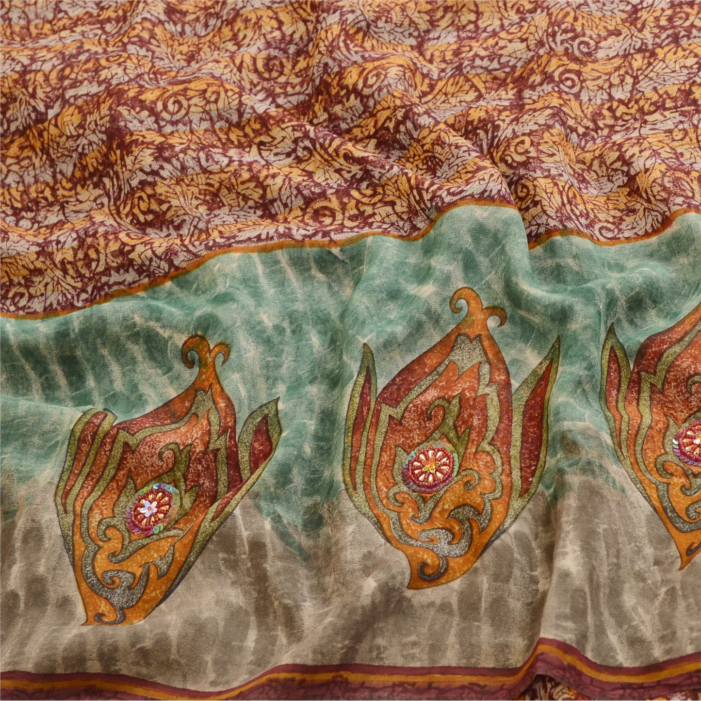 Sanskriti Vintage Dark Red Sarees Pure Georgette Silk Printed Sari Craft Sustainable Fabric