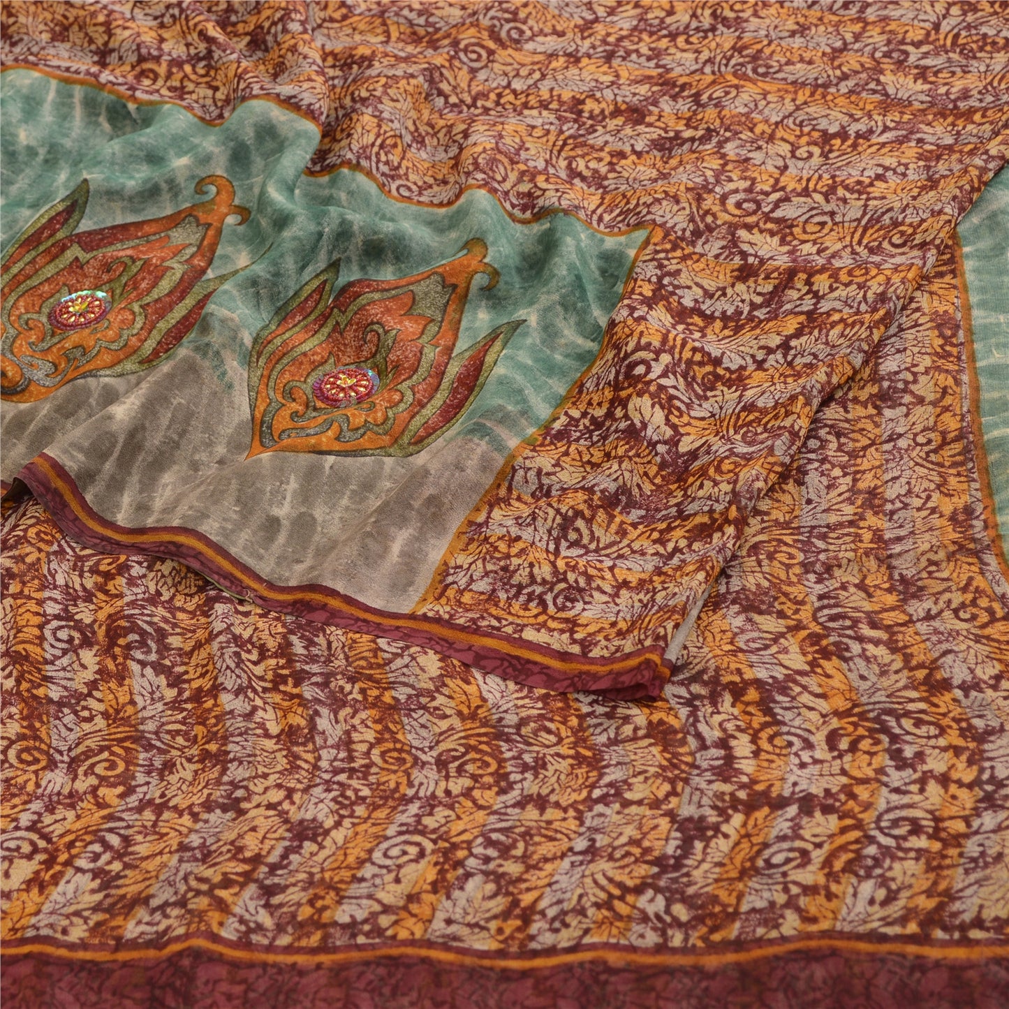 Sanskriti Vintage Dark Red Sarees Pure Georgette Silk Printed Sari Craft Sustainable Fabric