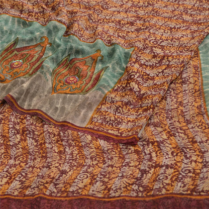 Sanskriti Vintage Dark Red Sarees Pure Georgette Silk Printed Sari Craft Sustainable Fabric