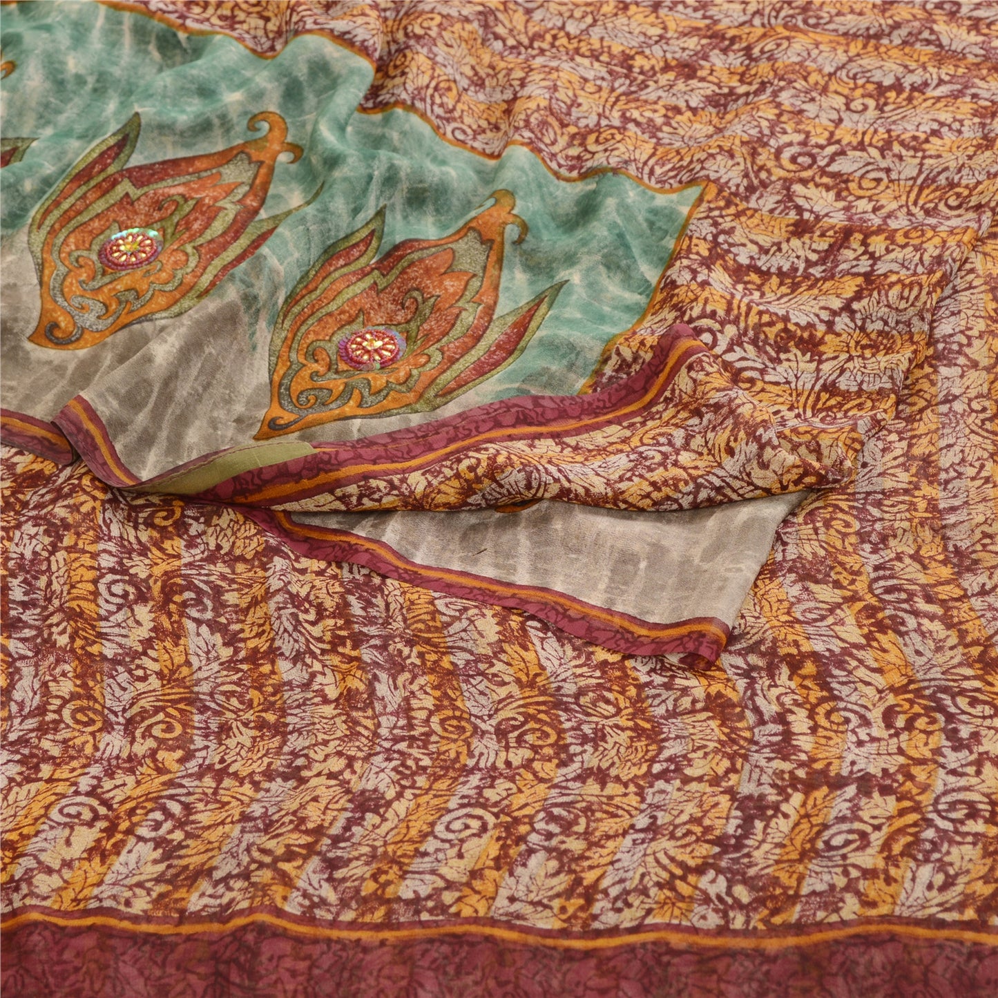 Sanskriti Vintage Dark Red Sarees Pure Georgette Silk Printed Sari Craft Sustainable Fabric