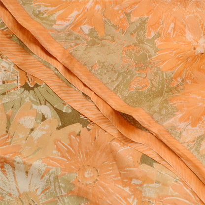 Sanskriti Vintage Sarees Green Pure Georgette Silk Printed Sari 5yd Craft Sustainable Fabric