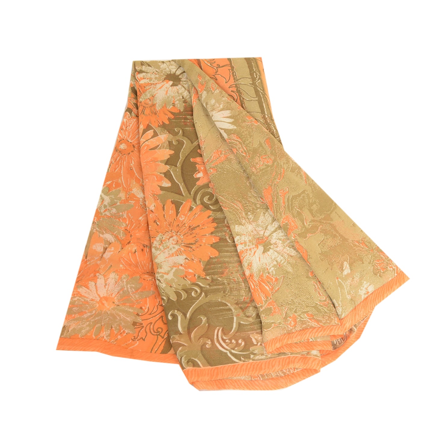 Sanskriti Vintage Sarees Green Pure Georgette Silk Printed Sari 5yd Craft Sustainable Fabric