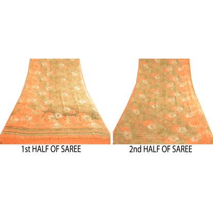 Sanskriti Vintage Sarees Green Pure Georgette Silk Printed Sari 5yd Craft Sustainable Fabric