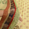 Sanskriti Vintage Sarees Ivory Hand Block Print Lace Blend Georgette Sari Sustainable Fabric