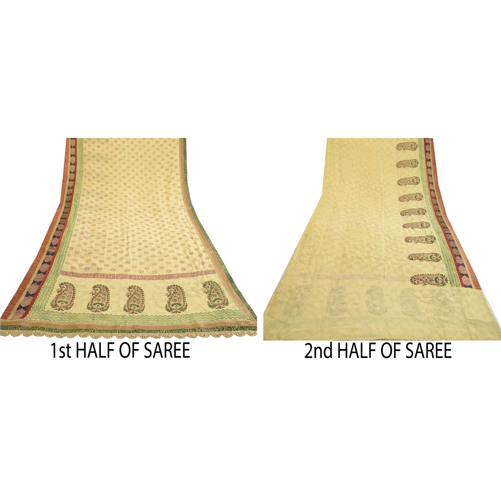 Sanskriti Vintage Saree Ivory Georgette Sari: Indian Hand Block Printed Floral Craft Fabric Home Decor, Women Outfit, Silk Scrap