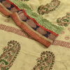 Sanskriti Vintage Sarees Ivory Hand Block Print Lace Blend Georgette Sari Sustainable Fabric