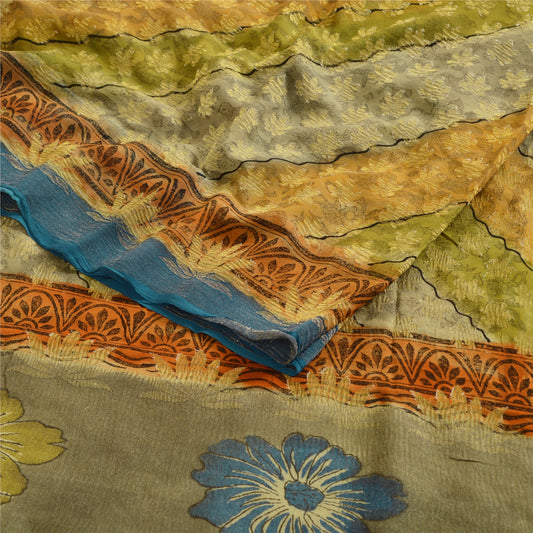 Sanskriti Vintage Sarees Multi Print Woven Pure Georgette Silk Sari Craft Sustainable Fabric