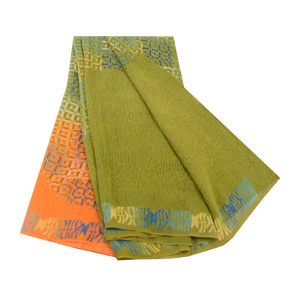 Sanskriti Vintage Sarees Green Pure Georgette Silk Printed Sari 5yd Craft Sustainable Fabric