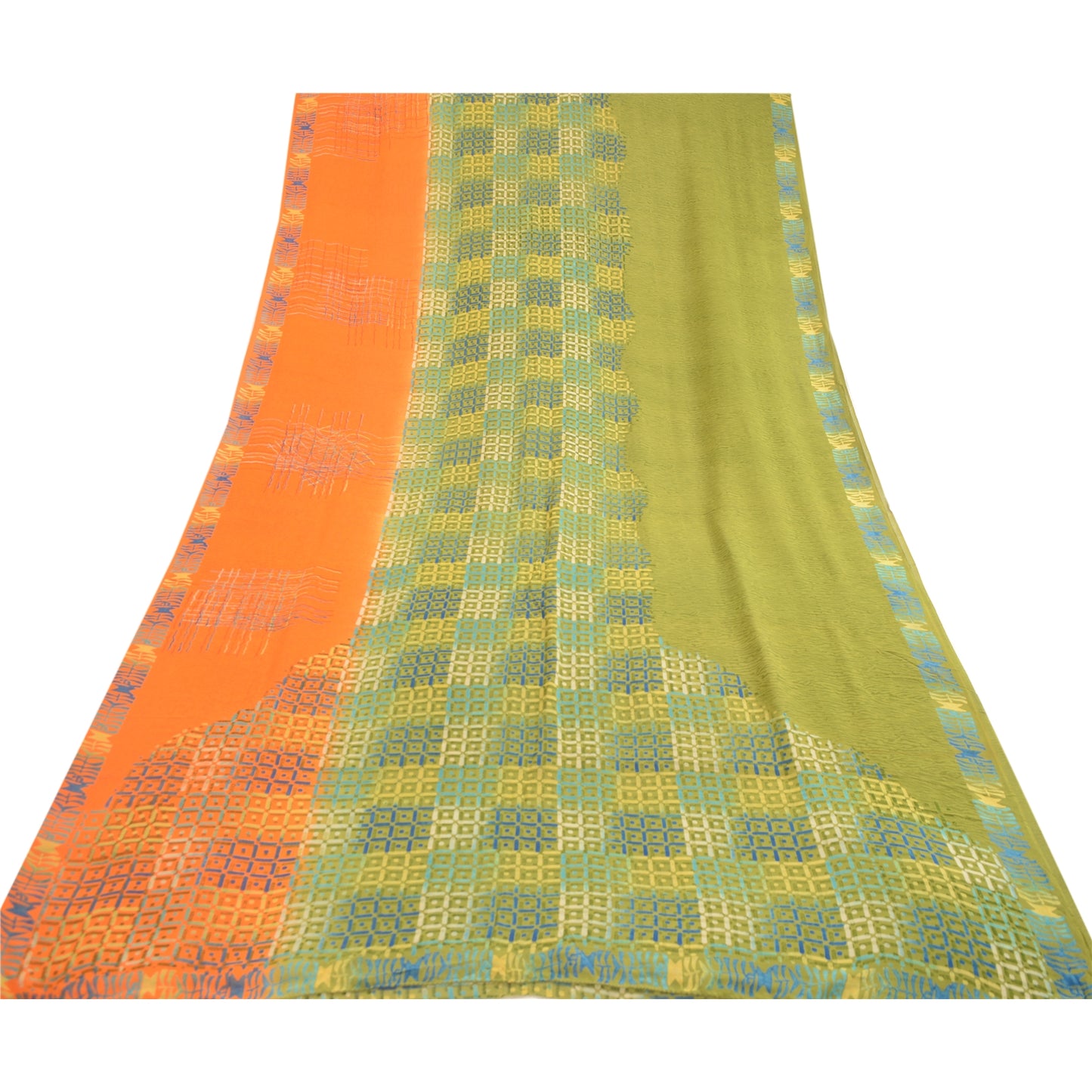 Sanskriti Vintage Sarees Green Pure Georgette Silk Printed Sari 5yd Craft Sustainable Fabric