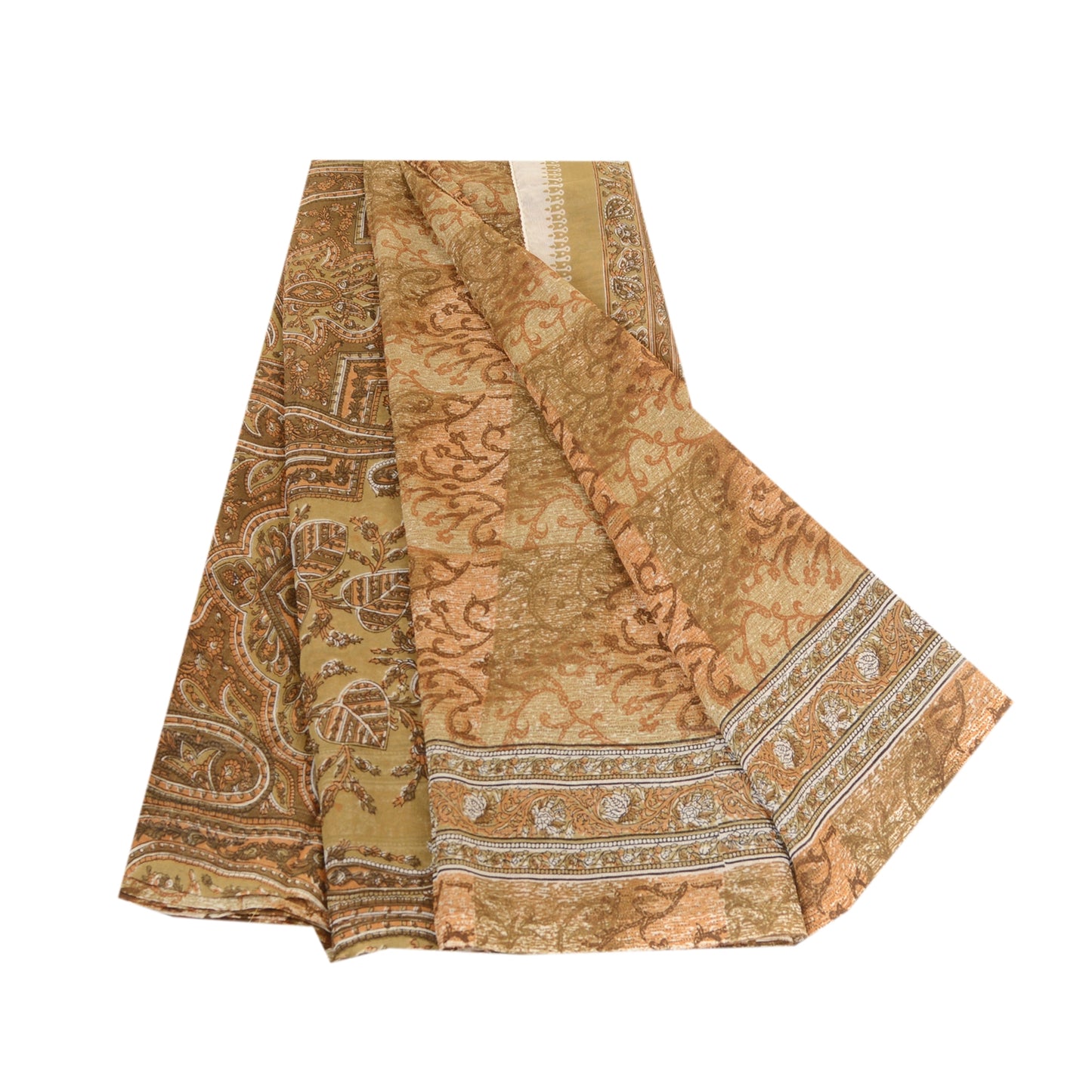 Sanskriti Vintage Sarees From India Green Georgette Printed Sari Craft Sustainable Fabric