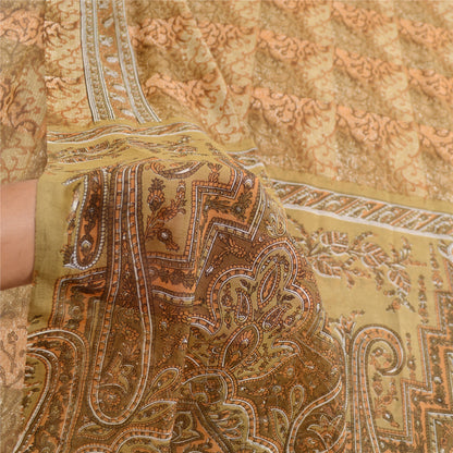 Sanskriti Vintage Sarees From India Green Georgette Printed Sari Craft Sustainable Fabric