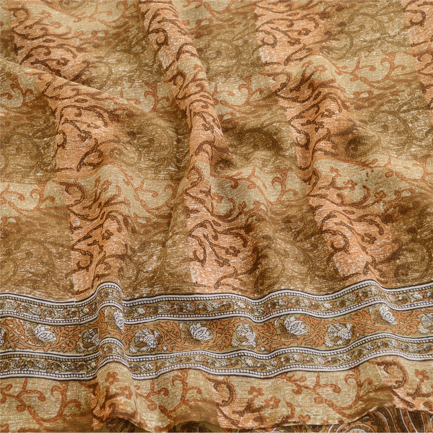 Sanskriti Vintage Sarees From India Green Georgette Printed Sari Craft Sustainable Fabric