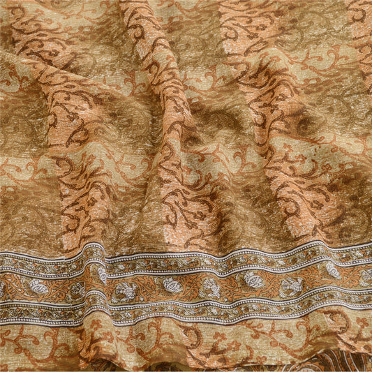 Санскритские винтажные сари из Индии Зеленый жоржет с принтом Сари Craft Экологичная ткань