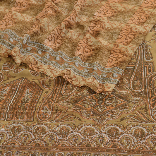 Санскритские винтажные сари из Индии Зеленый жоржет с принтом Сари Craft Экологичная ткань