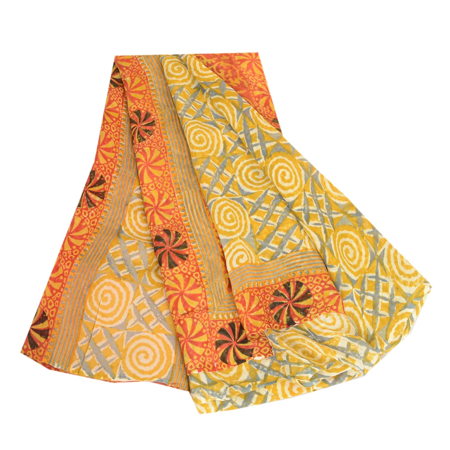 Sanskriti Vintage Sarees Indian Yellow Blend Georgette Printed Sari Craft Sustainable Fabric