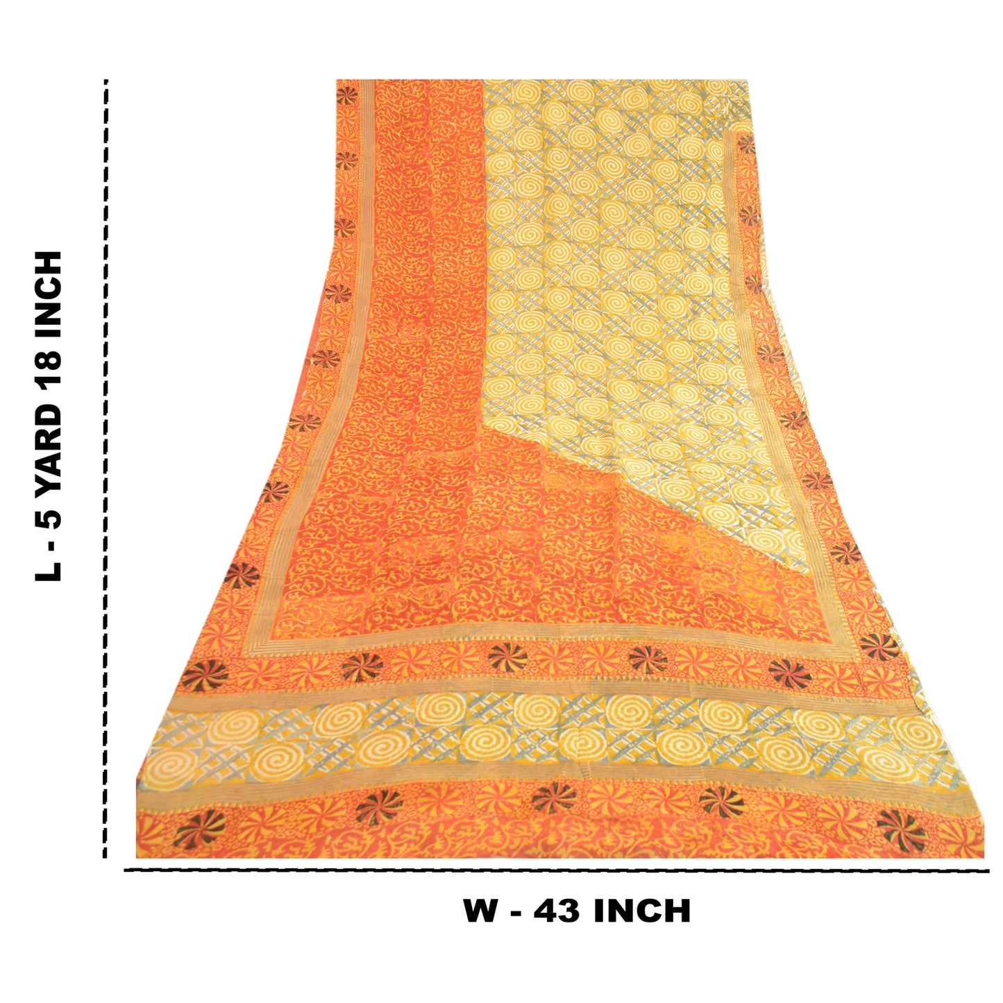 Sanskriti Vintage Sarees Indian Yellow Blend Georgette Printed Sari Craft Sustainable Fabric