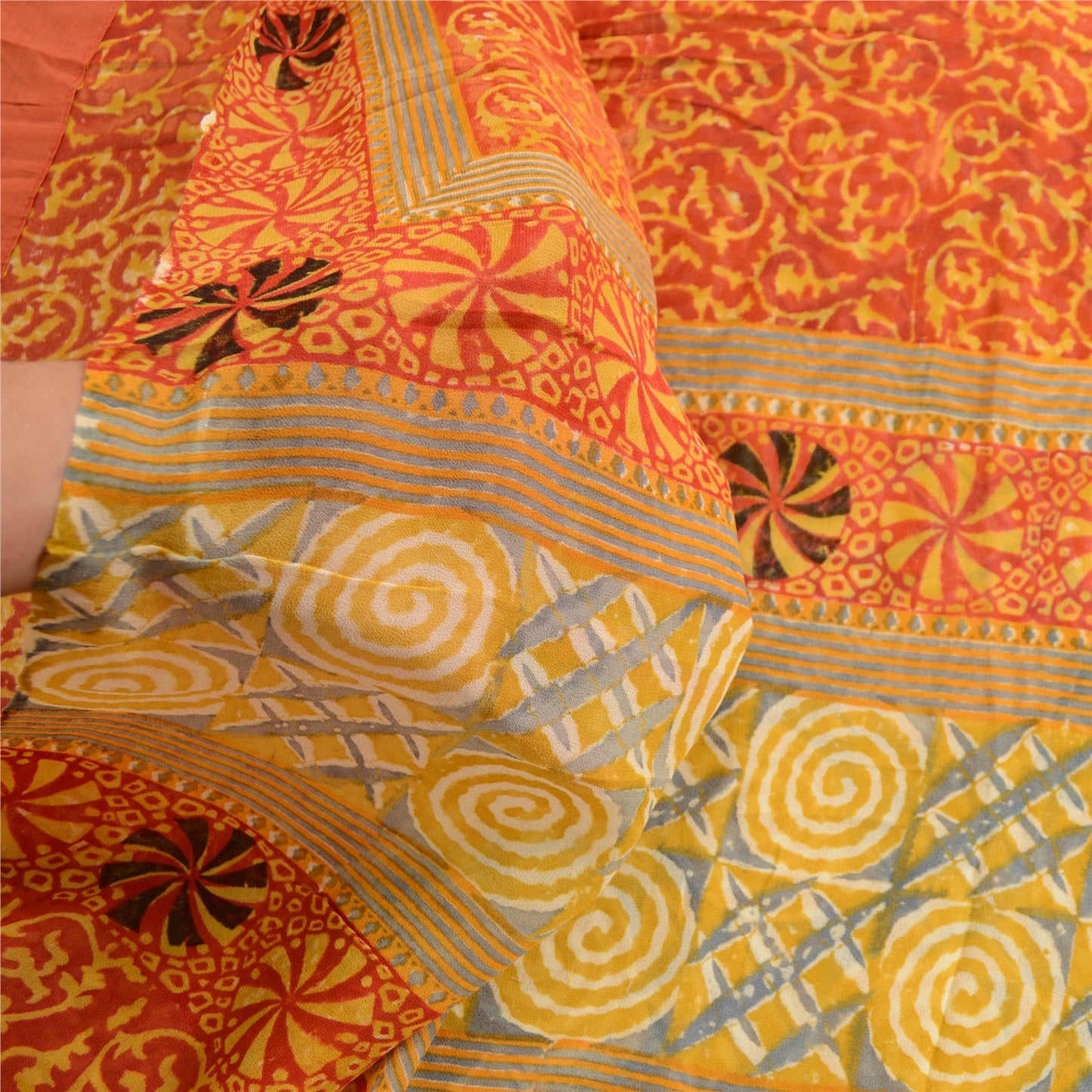 Sanskriti Vintage Sarees Indian Yellow Blend Georgette Printed Sari Craft Sustainable Fabric