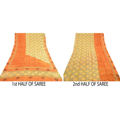 Sanskriti Vintage Sarees Indian Yellow Blend Georgette Printed Sari Craft Sustainable Fabric