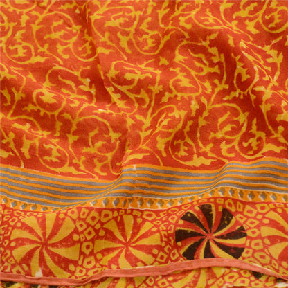 Sanskriti Vintage Sarees Indian Yellow Blend Georgette Printed Sari Craft Sustainable Fabric